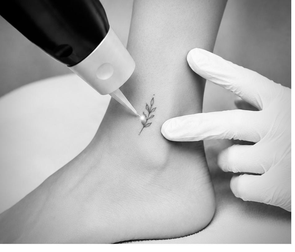 Détatouage laser sur cheville, pratique en formation