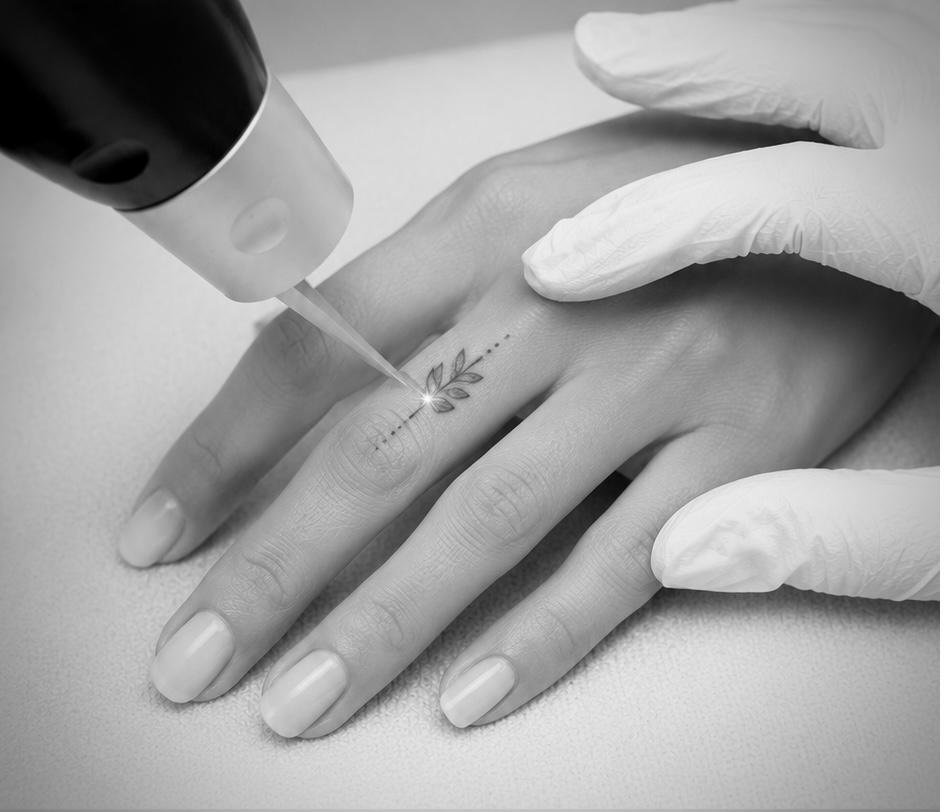 Détatouage laser d'un tatouage du doigt pendant la formation